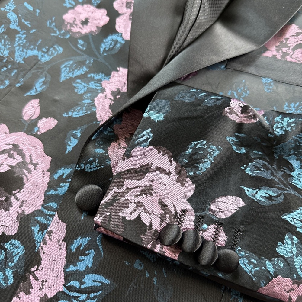 Kilburne Finch Tuxedo Jacket Mens 38R Purple Floral Blue Blazer Wedding - Picture 14 of 14